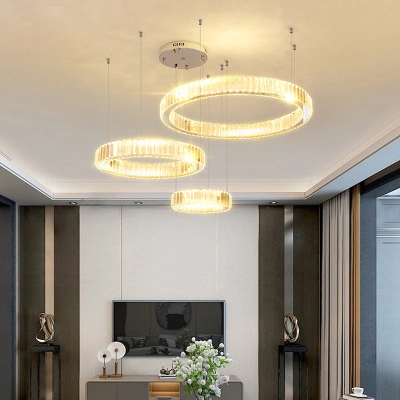 Luxury Crystal Ring Ceiling Pendant Chandelier Lights Dining Table Light Żyrandol Modern Chandeliers for Living Room Home Decor