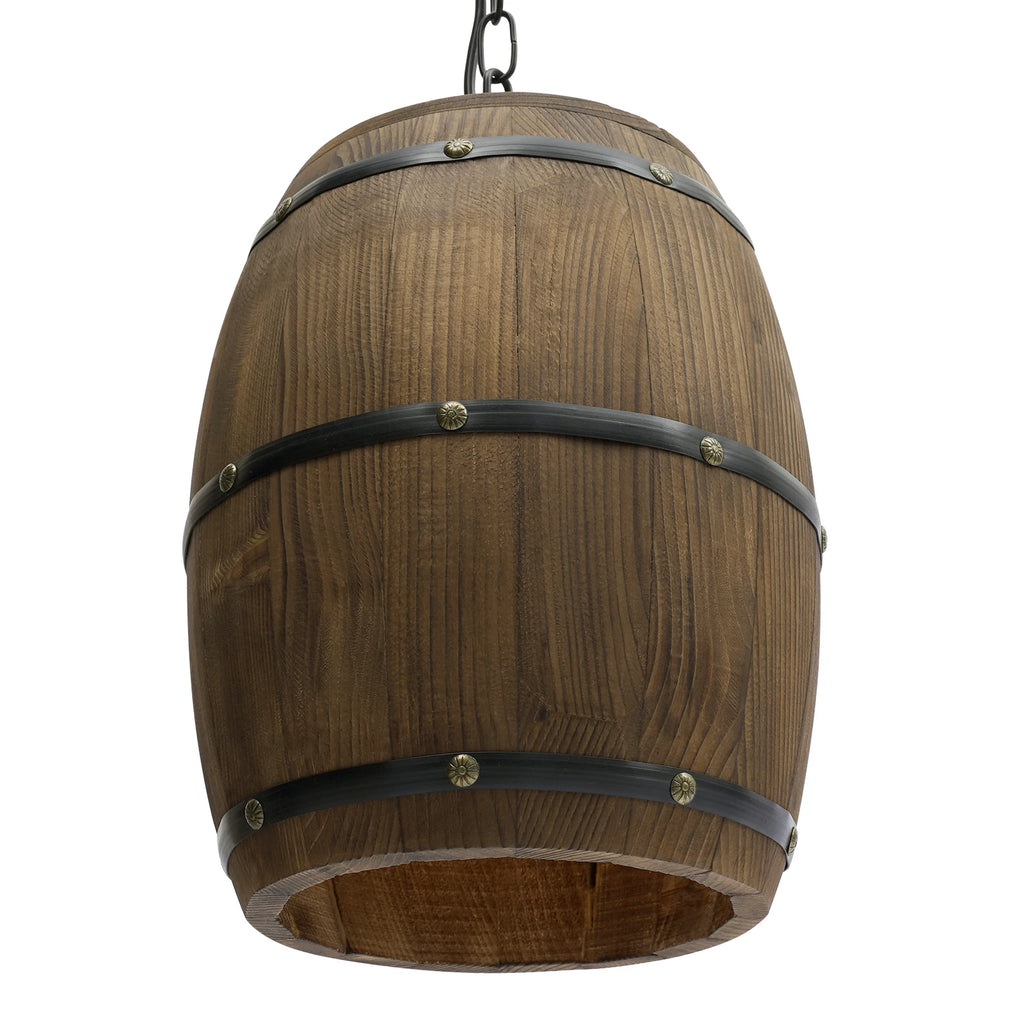 Lámpara colgante de barril de madera retro para comedor y bar