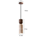 Wabi Sabi Travertine Cylinder Pendant Light with Walnut Top for Bedside