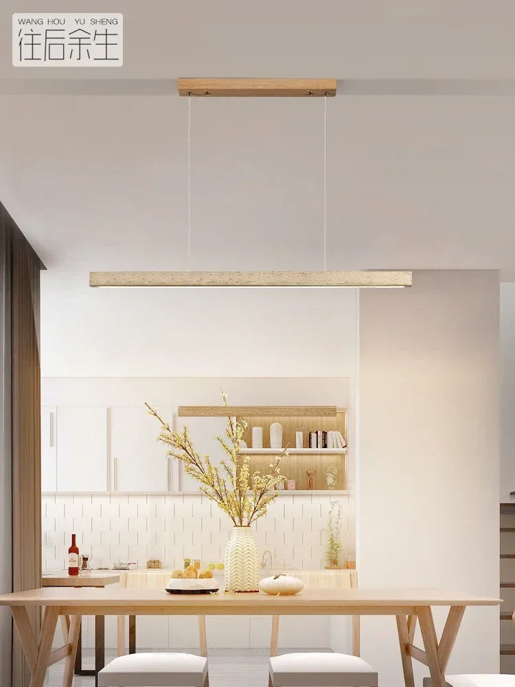Lámpara colgante minimalista de madera y piedra para comedor