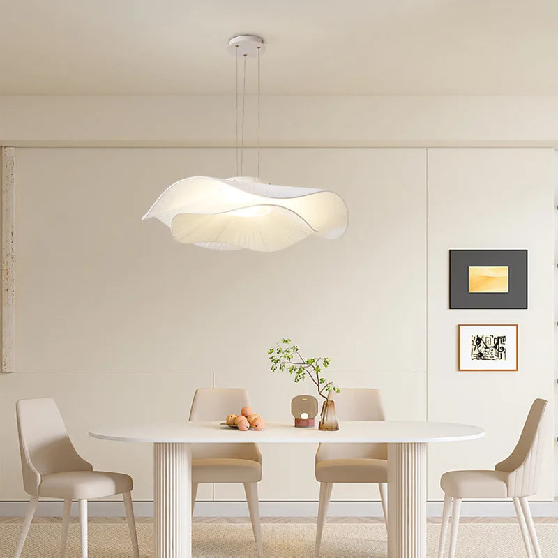 Minimalist White Fabric Pendant Light for Dining Room