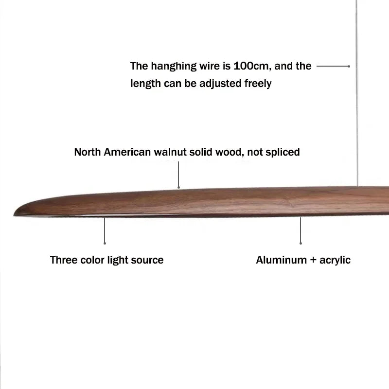 Nordic Wood Pendant Light Linear LED Hanging Lamp