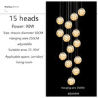 Starry Glass Ball Cluster Chandelier for Staircase in Smoky Gray and Cognac
