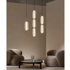 Modern Ribbed Glass Capsule Linear Chandelier in Gold for Dining Table