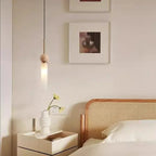 Wabi Sabi Travertine and Frosted Glass Tube Pendant Light for Bedside