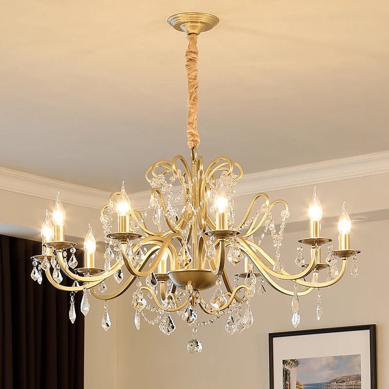 Lámparas de araña clásicas doradas, luces de techo de cristal de hierro forjado, lámpara colgante para sala de estar, dormitorio, comedor, iluminación de suspensión.