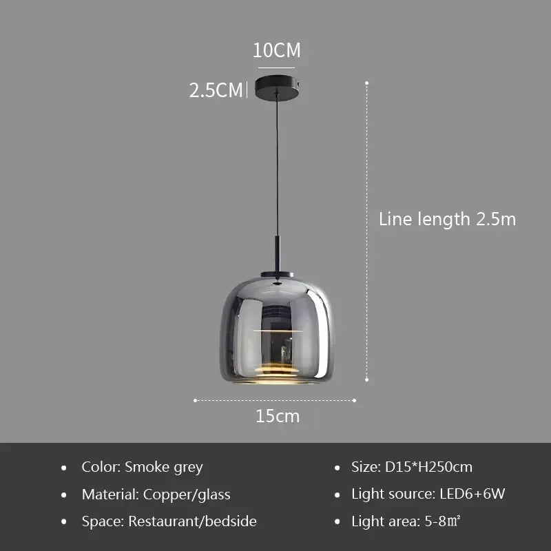 Nordic Glass Pendant Light with Brass Accent