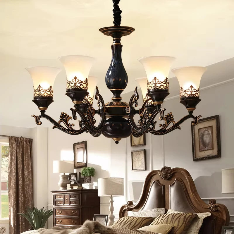 Candelabro de cerámica con portalámparas E14 retro lujoso