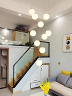 Opal Glass Ball Cluster Chandelier for Staircase and Hotel Lobby