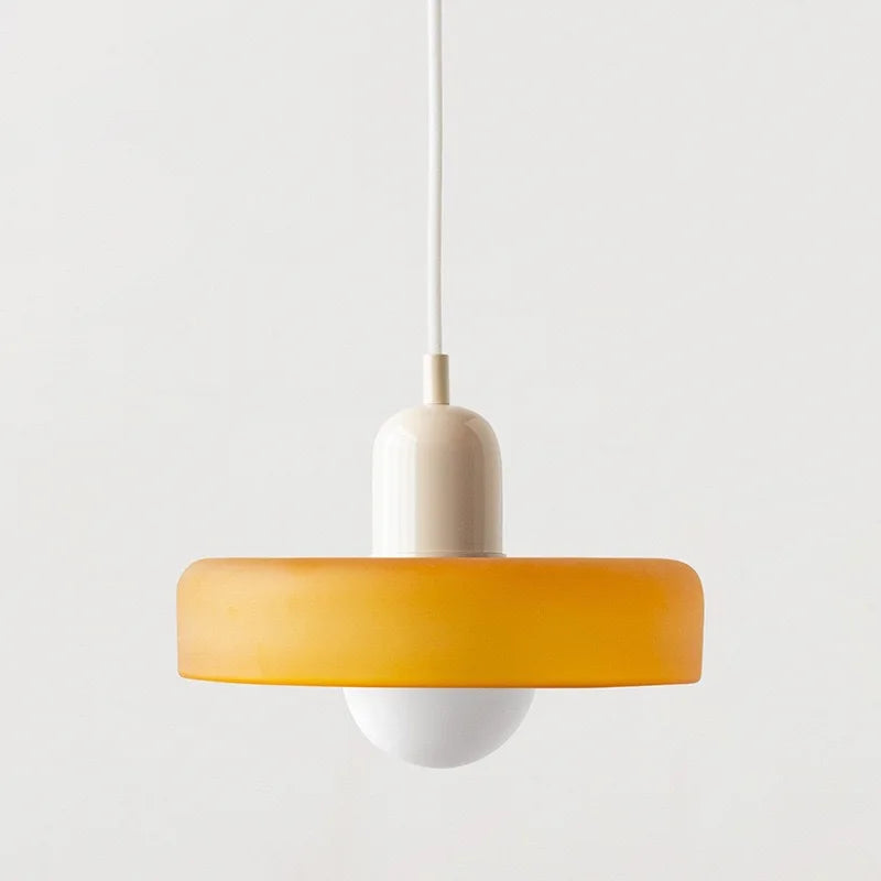 Nordic Glass Pendant Light with Colored Metal Shade