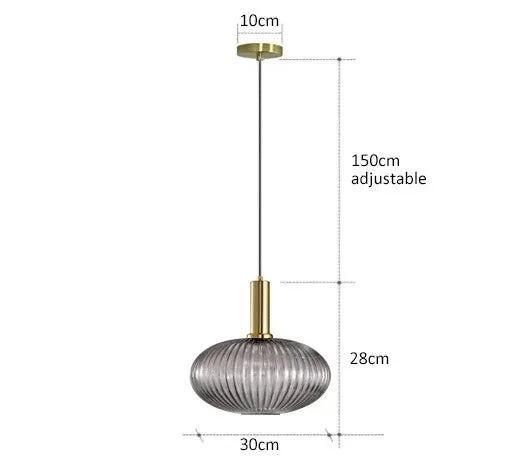 Nordic Modern Ribbed Glass Pendant Light Green/Grey/Amber Glass Hanging Lamp for Kitchen Island Dining Room Home Decor E27