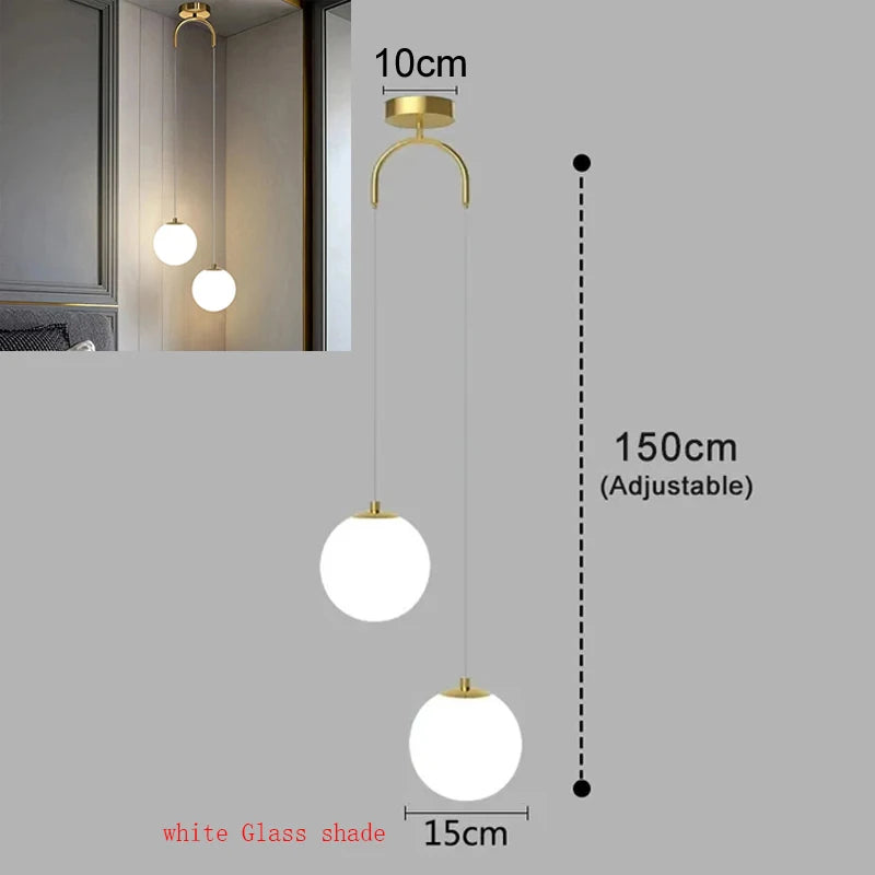 Nordic Glass Ball Pendant Light Brass Iron Hanging Lamp