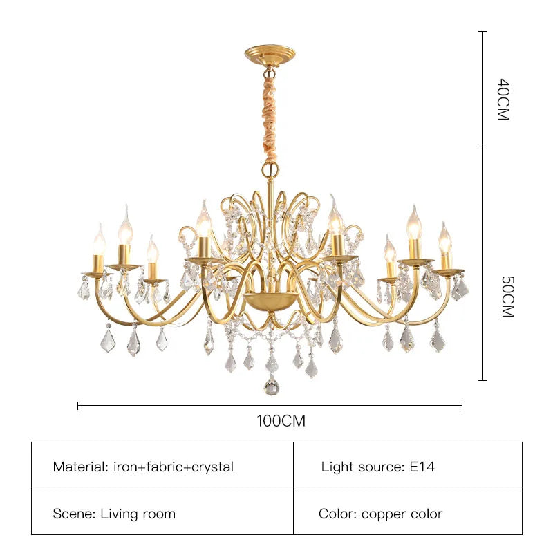 Lámparas de araña clásicas doradas, luces de techo de cristal de hierro forjado, lámpara colgante para sala de estar, dormitorio, comedor, iluminación de suspensión.