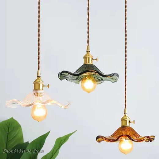 Vintage Copper and Colored Glass Pendant Light for Bar and Bedside