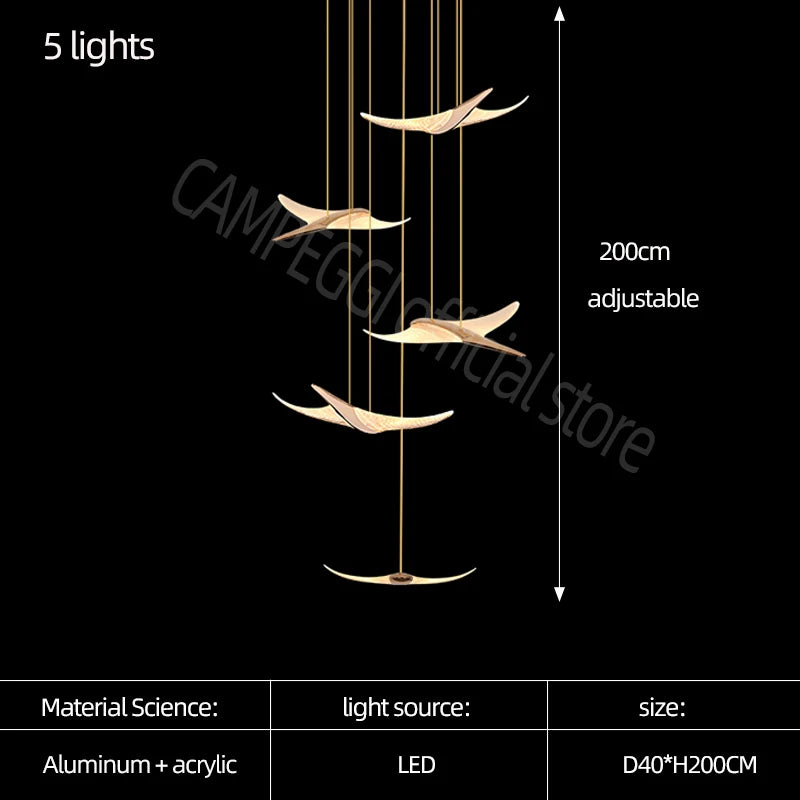 Nordic Acrylic Bird Pendant Light for Stairwell
