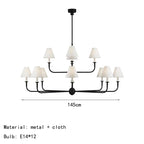 Modern Black Chandelier with Fabric Shades