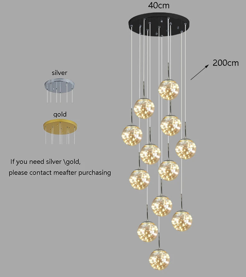 Nordic Glass Sphere Pendant Light for Stairwell