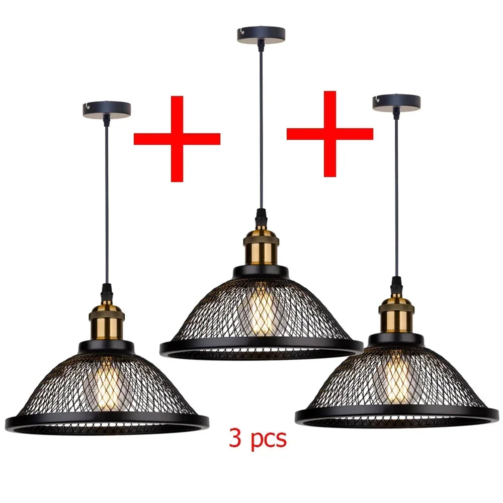Industrial Black Iron Mesh Pendant Light for Dining