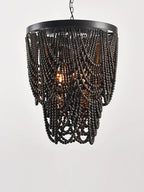 Bohemian Wood Beaded Chandelier with Draped Swags for Entryway