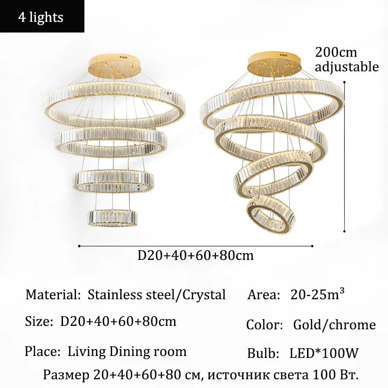 Luxury Crystal Ring Ceiling Pendant Chandelier Lights Dining Table Light Żyrandol Modern Chandeliers for Living Room Home Decor