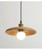 Solid Wood Disc Pendant Light with Opal Globe for Tea Room and Hallway