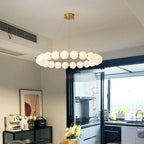 Modern Pearl Ball Ring Chandelier in Cream White for Living Room