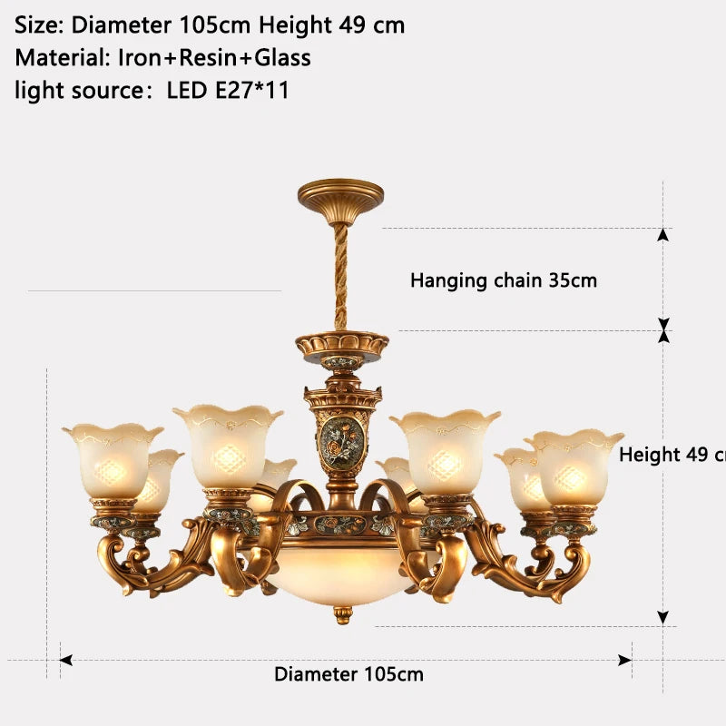Lámpara colgante de estilo europeo Lámpara de sala de estar Lámpara colgante de hierro y resina para restaurante Retro Villa Dúplex Luminaria