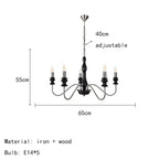 Lámpara araña de metal retro con detalles de madera oscura