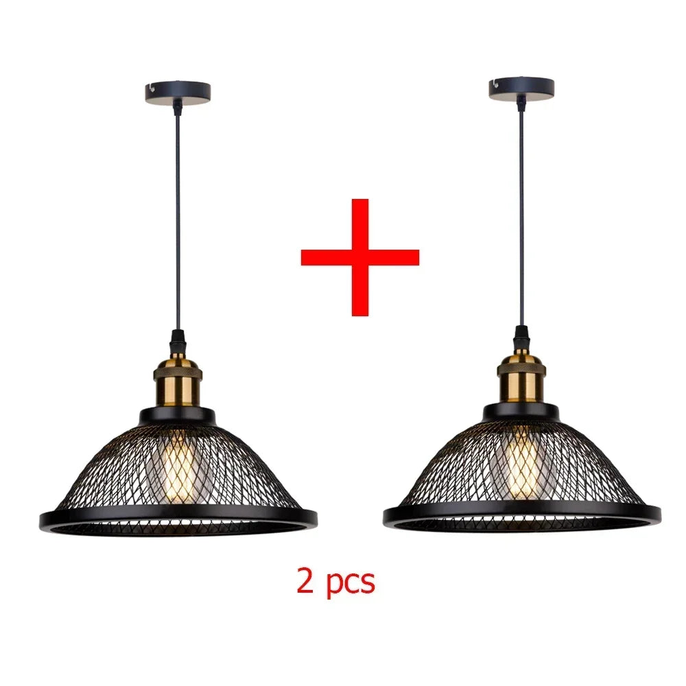 Industrial Black Iron Mesh Pendant Light for Dining