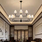 Modern Black Chandelier with Fabric Shades