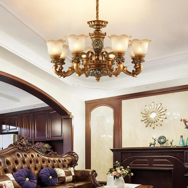 Lámpara colgante de estilo europeo Lámpara de sala de estar Lámpara colgante de hierro y resina para restaurante Retro Villa Dúplex Luminaria