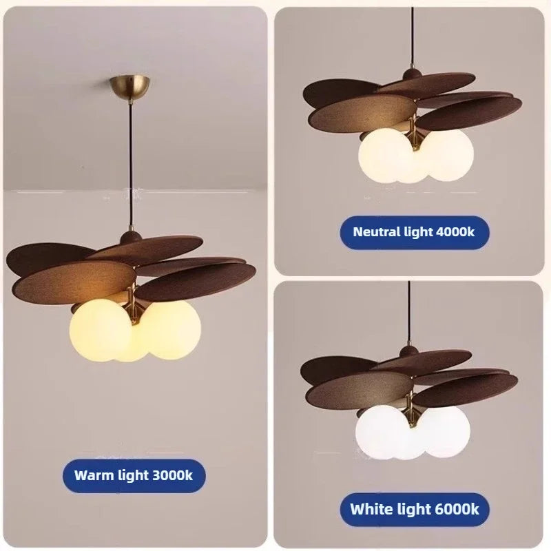 Lámpara Colgante Retro de Madera con Globos de Cristal