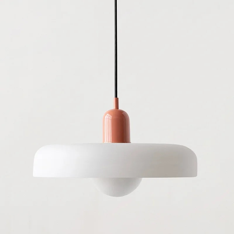 Nordic Glass Pendant Light with Colored Metal Shade