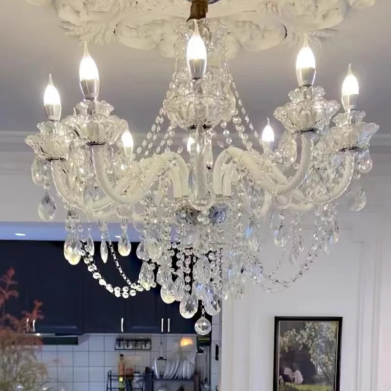 Lámpara de araña de cristal europea para salón, ambiente, lámpara de techo moderna, minimalista, para dormitorio, comedor, hogar, luz de villa, candelabro.