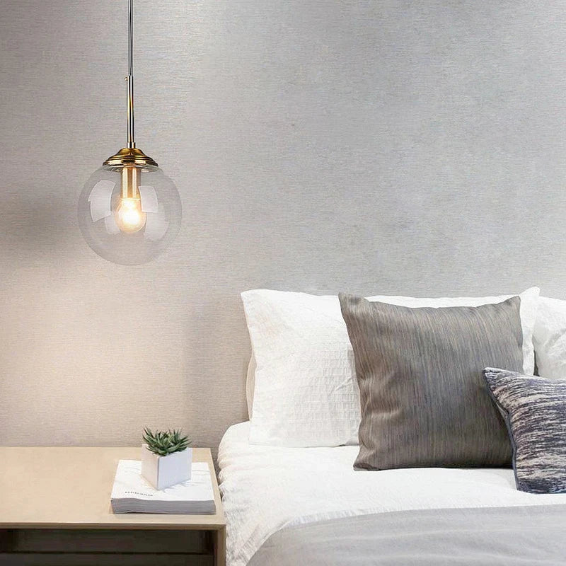 Lámpara colgante nórdica de cristal y metal para comedor