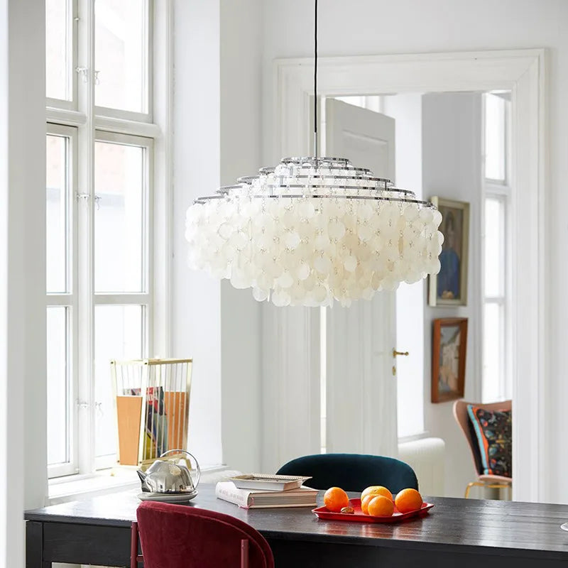 French Capiz Shell Spiral Chandelier in Chrome and Gold for Bedroom