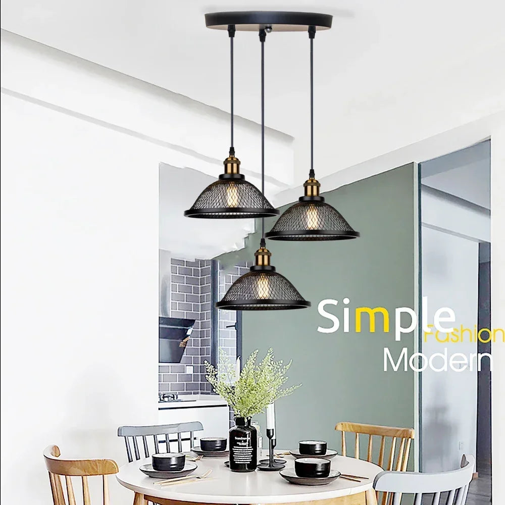 Industrial Black Iron Mesh Pendant Light for Dining