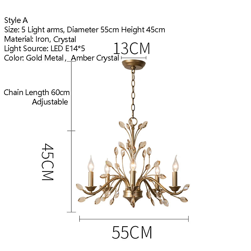 Vintage Iron Chandelier with Crystal Accents