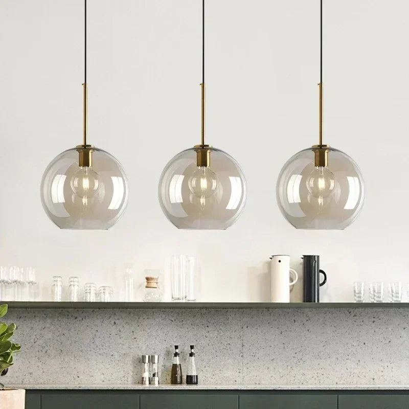 Lámpara colgante de cristal nórdico color coñac para comedor