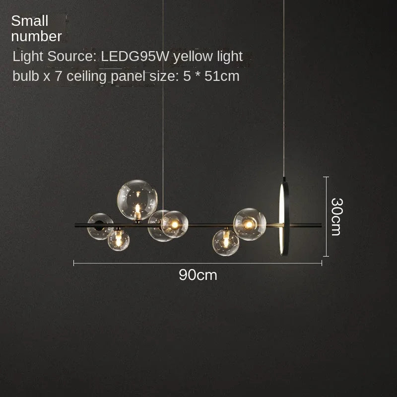 Modern Glass Bubble Linear Chandelier in Black for Dining Table