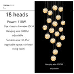 Starry Glass Ball Cluster Chandelier for Staircase in Smoky Gray and Cognac