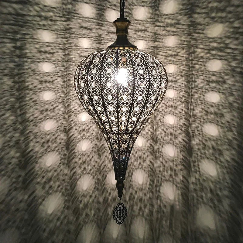 Moroccan Pierced Metal Teardrop Pendant Light for Dining Room and Hallway