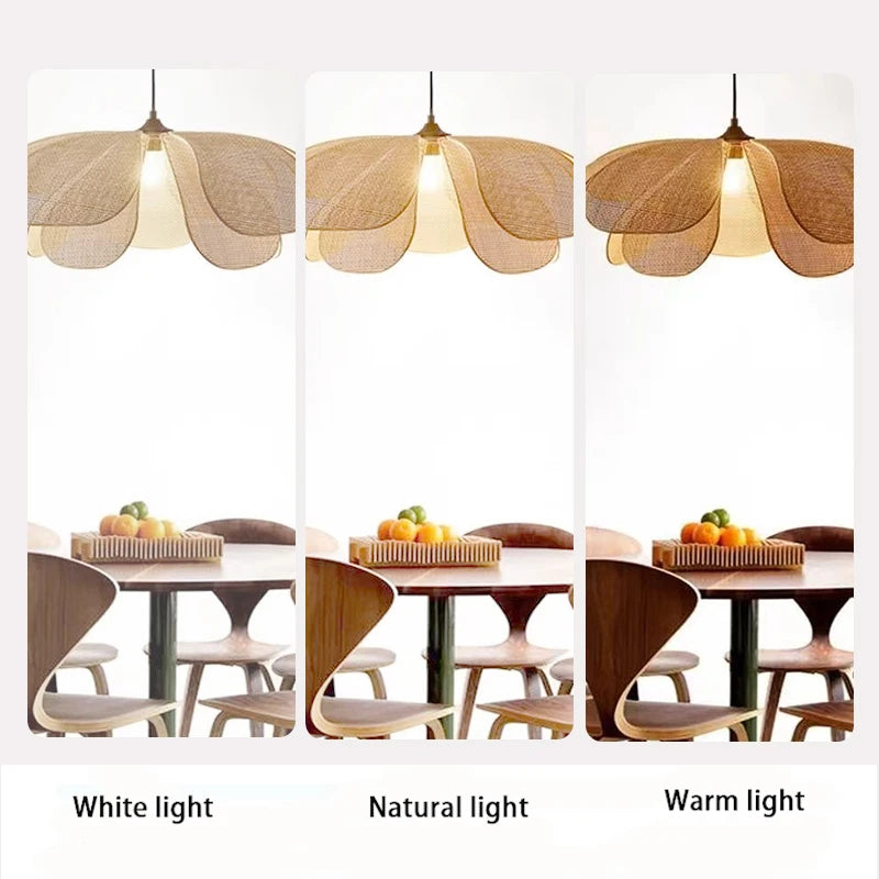 Bohemian Rattan Petal Pendant Light for Dining Room