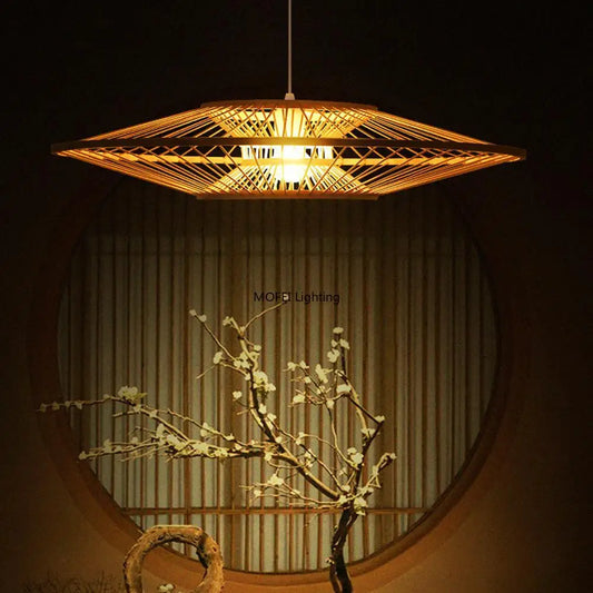 Bohemian Bamboo Woven Pendant Light UFO Design