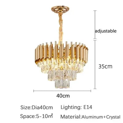 Luxury Black and Gold Tiered Crystal Chandelier for Living Room