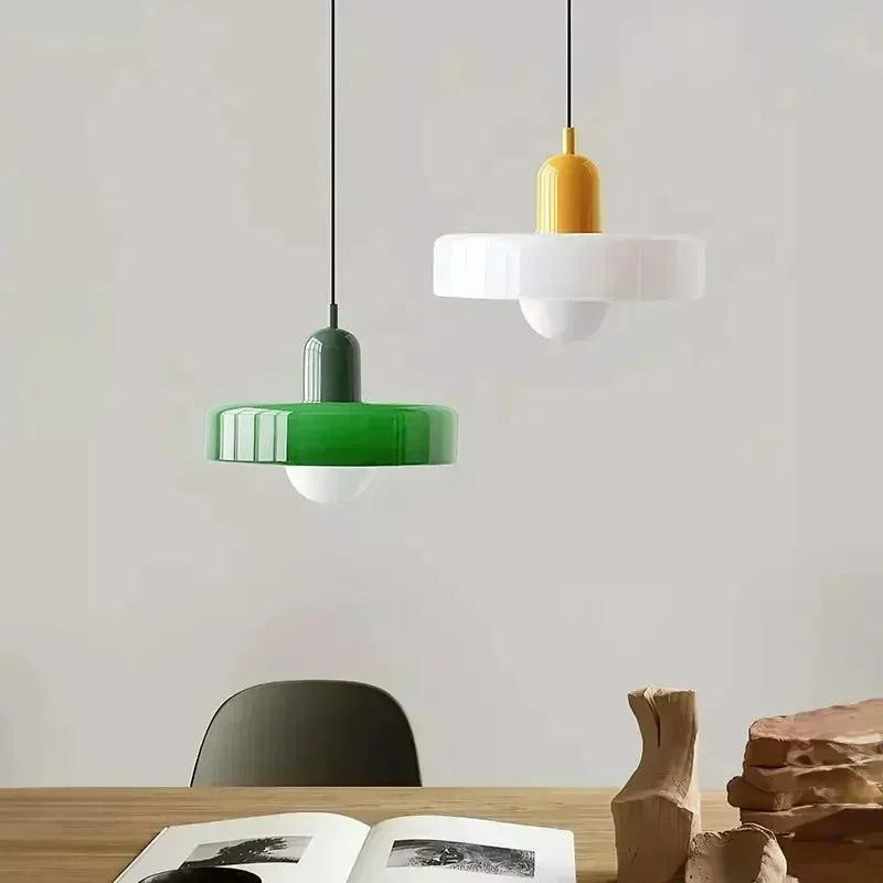 Retro Two Tone Glass Mushroom Pendant Light for Cafe and Dining Room