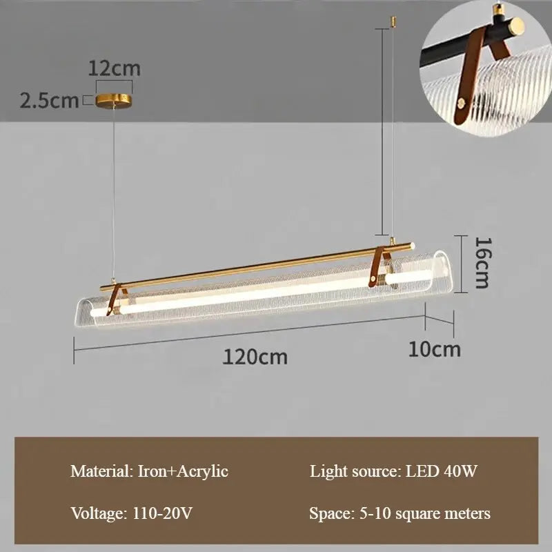 Lámpara colgante minimalista de cristal acrílico para comedor