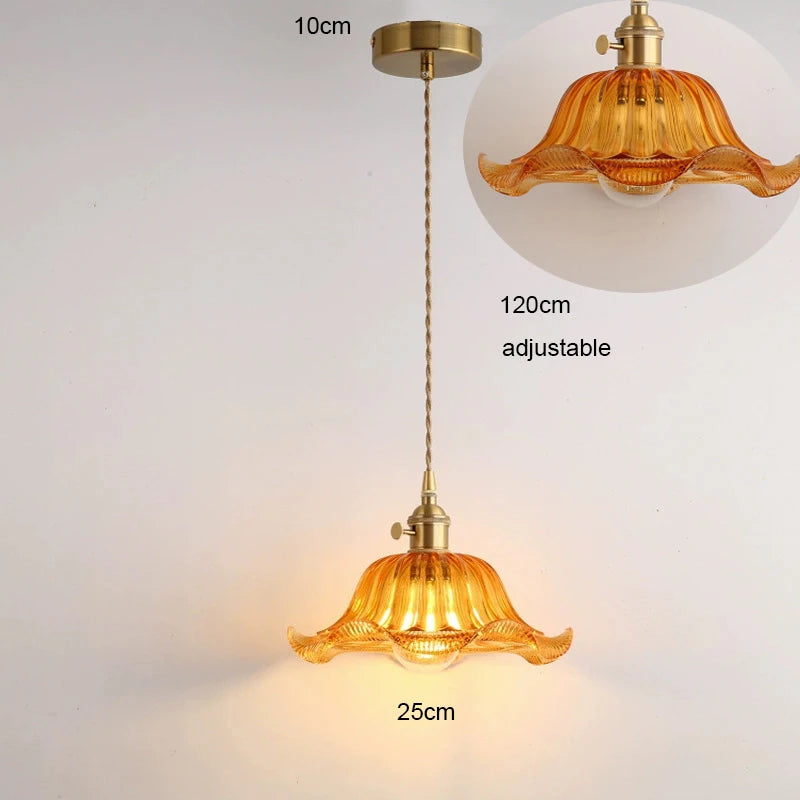 Retro Colored Glass Pendant Light Collection with Brass Fitting for Cafe