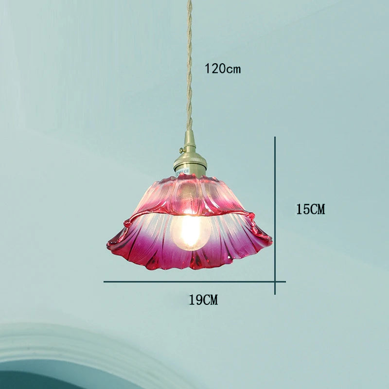 Vintage Flower Glass Pendant Light Collection with Brass Fitting for Bedroom