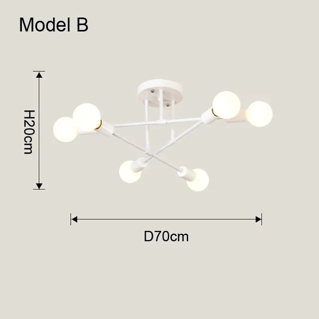 Modern Gold Sputnik Semi Flush Ceiling Light for Bedroom and Living Room
